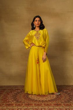 Yellow Crop Top with Flared Sharara