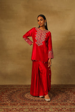 Red TW Short kurta with lungi Skirt