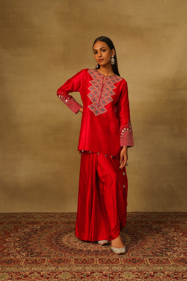 Red TW Short kurta with lungi Skirt