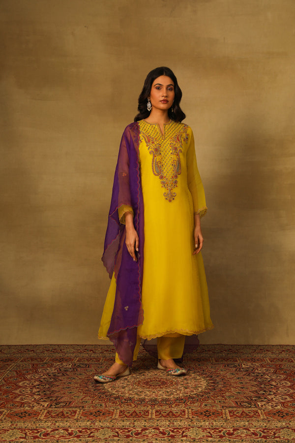 Yellow A line Kurta Set