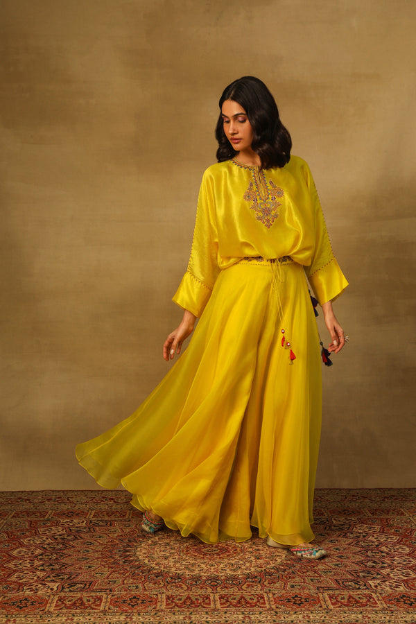 Yellow Crop Top with Flared Sharara