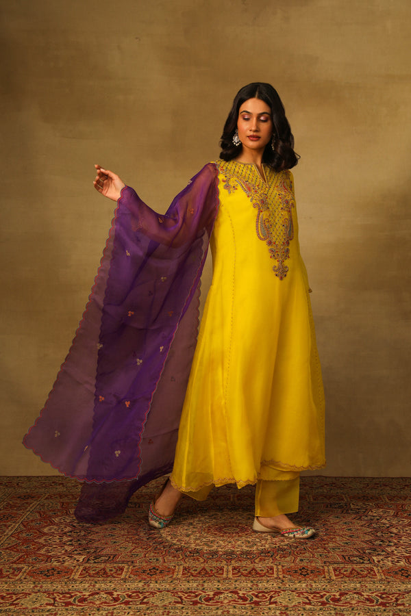 Yellow A line Kurta Set