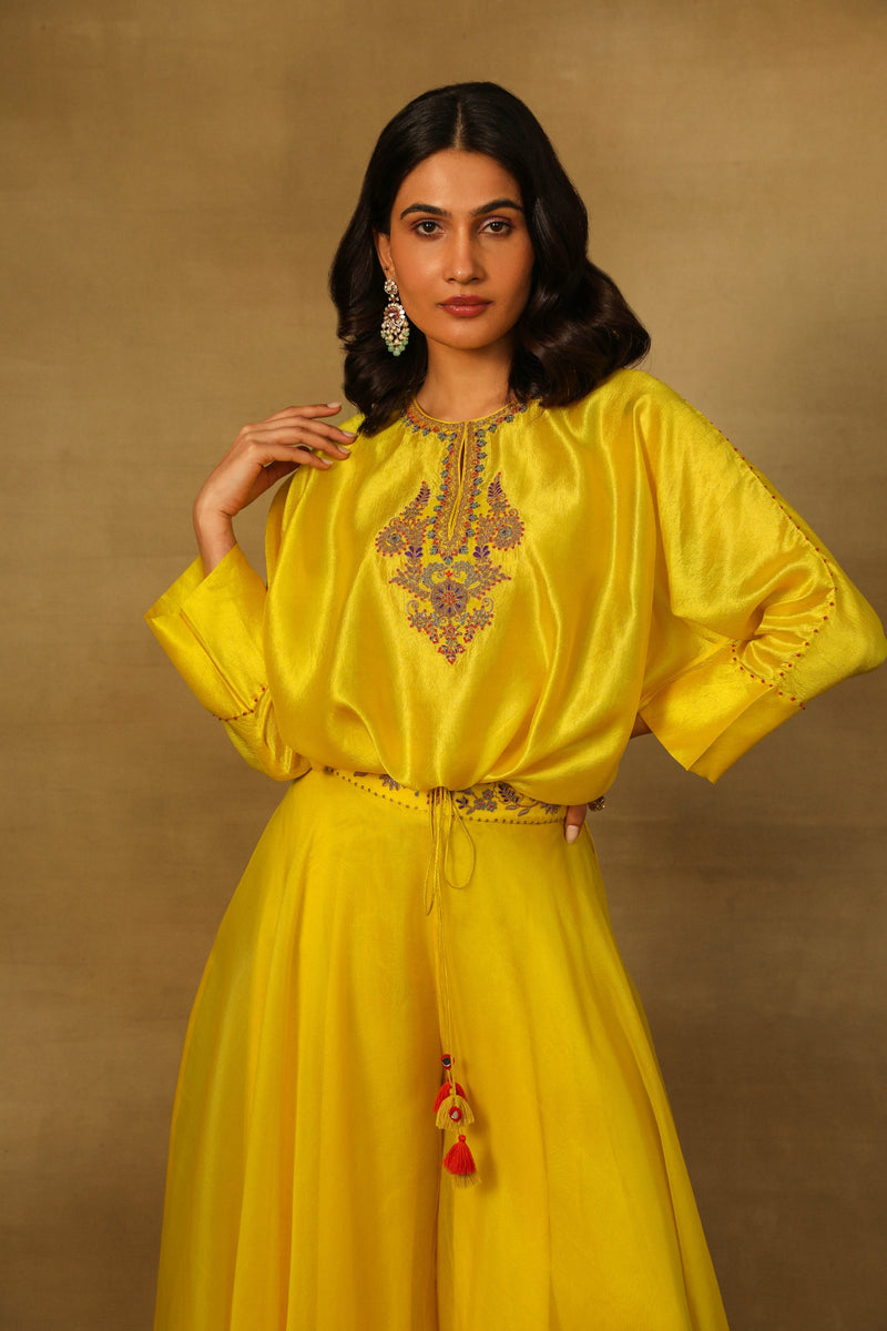 Yellow Crop Top with Flared Sharara