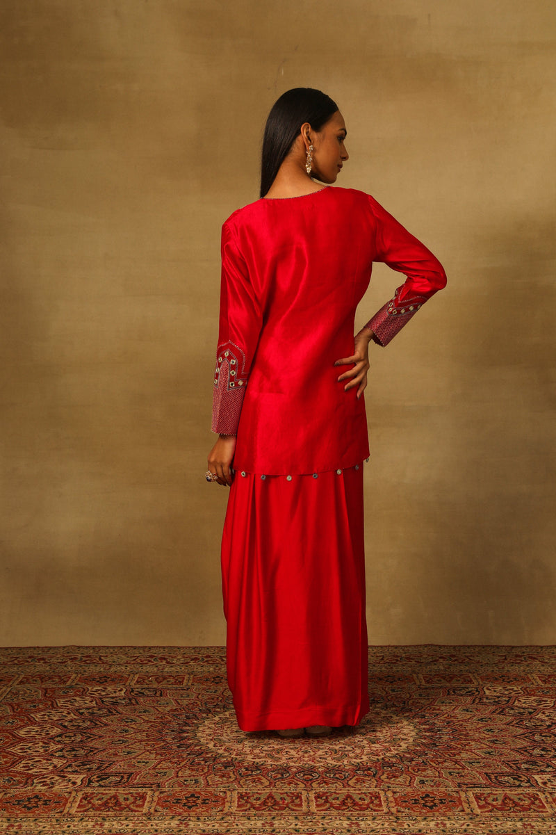 Red TW Short kurta with lungi Skirt