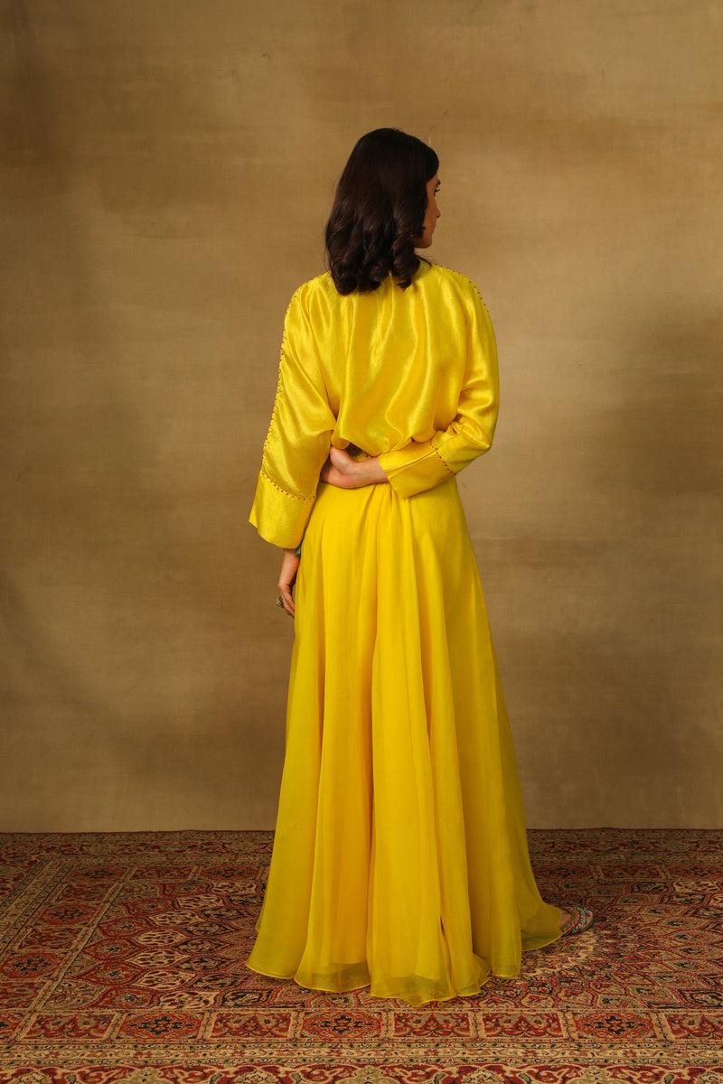 Yellow Crop Top with Flared Sharara