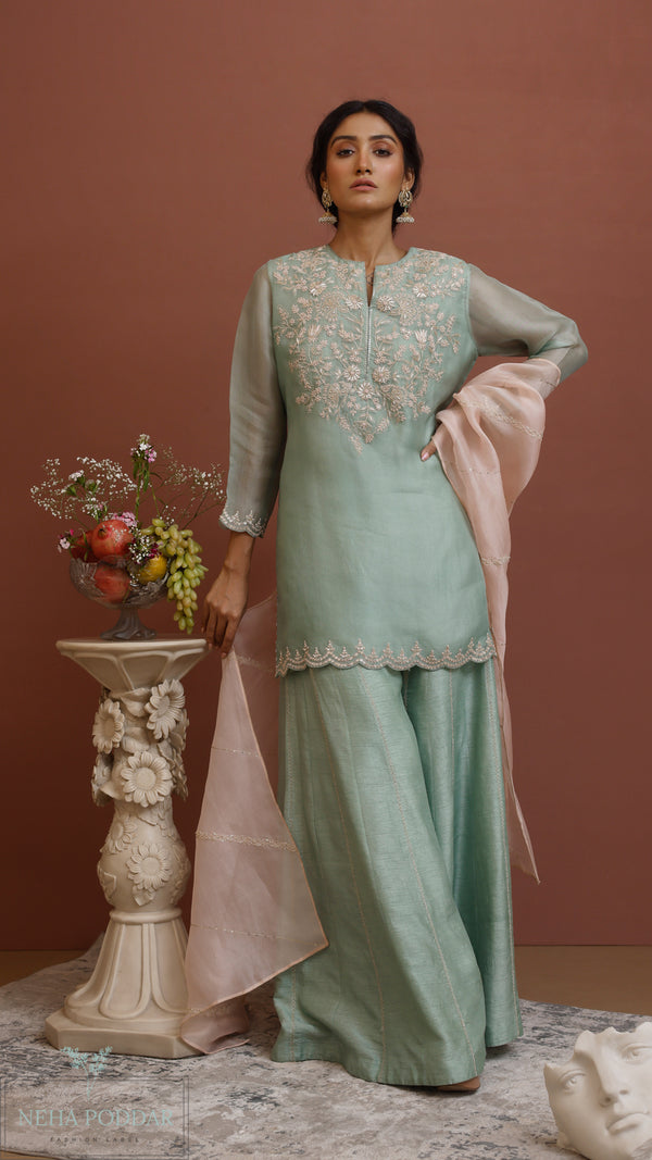 KD Short kurta with sharara and duppatta