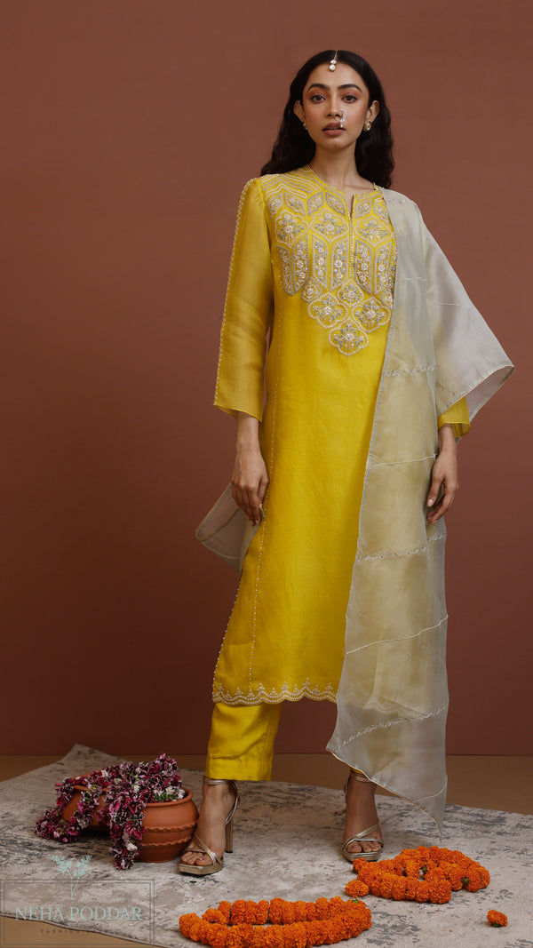 Yellow OS Kurta with pants and duppatta