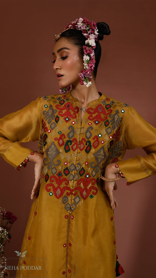 Ochre RC Kurta with skirt, bustier and duppatta