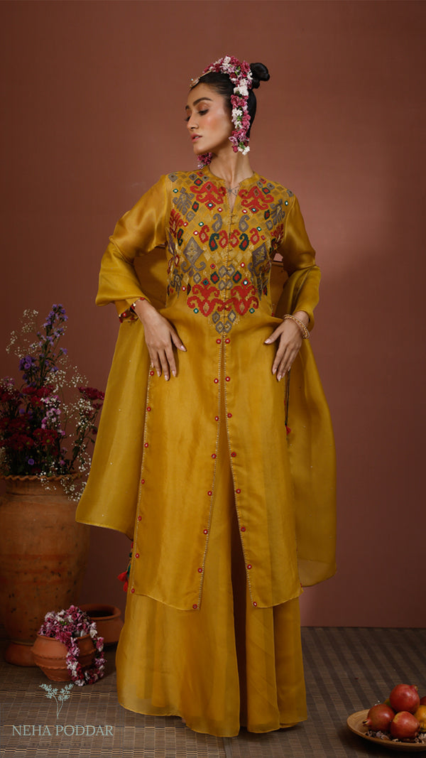 Ochre RC Kurta with skirt, bustier and duppatta