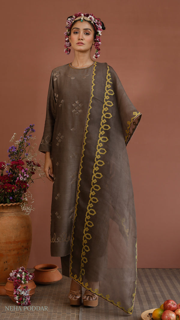 Olive Texturing RC Straight kurta with pants and duppatta