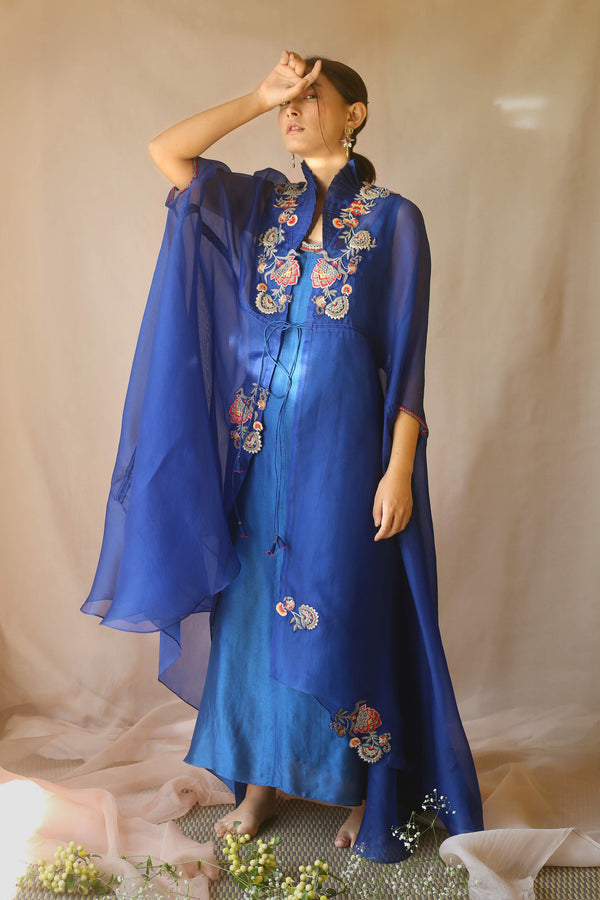 Blue organza cape with dress