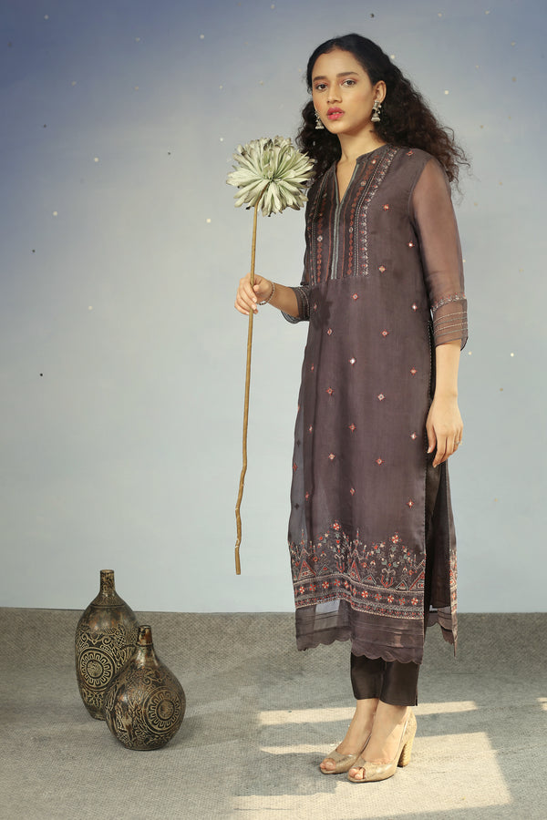 Charcoal Threadwork straight kurta