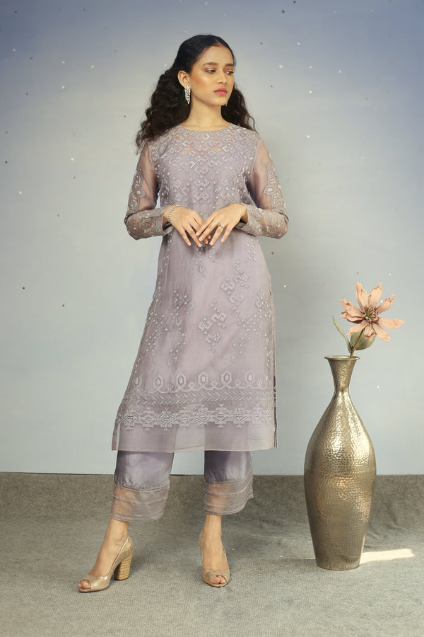 Mauve Applique kurta set