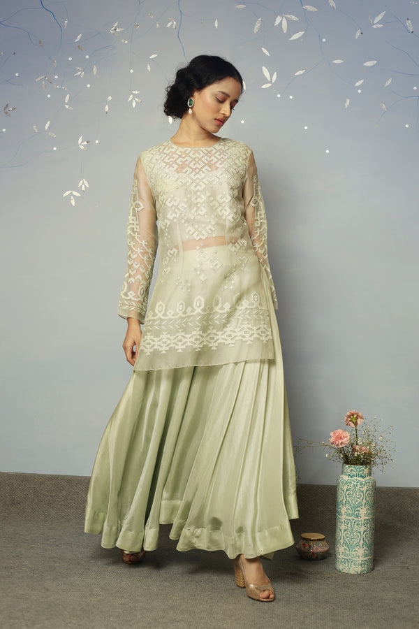 Aqua Applique short kurta with sharara and duppatta