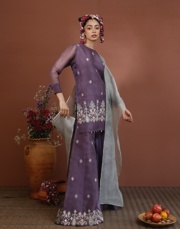 RC Mauve Short kurta with sharara and duppatta